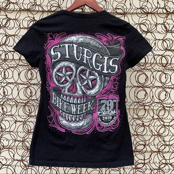 Sturgis Bike Week T-shirt black purple skull 2019 76th annual - Picture 2 of 5